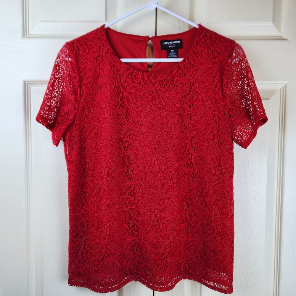 Red Lace Short Sleeve Top